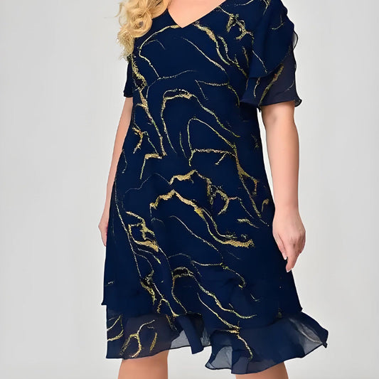 💖Rövid ujjú sifon ruha, omlós mintával