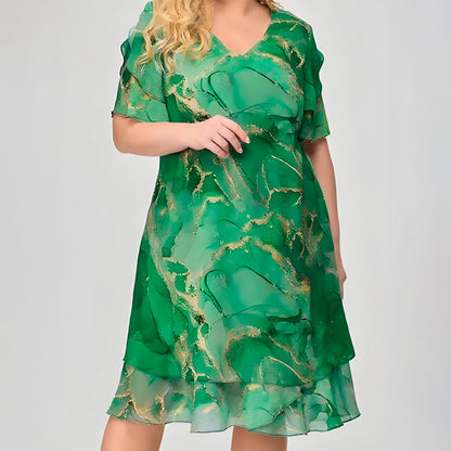 💖Rövid ujjú sifon ruha, omlós mintával