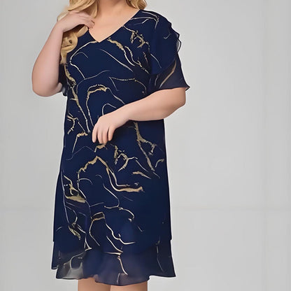 💖Rövid ujjú sifon ruha, omlós mintával