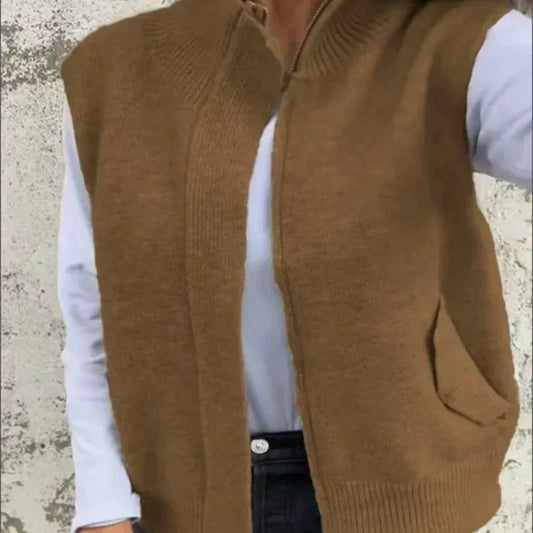 🌞(S-4XL)🥰 Női cipzáras, divatos ujjatlan pulóver✨