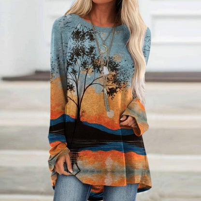 Női bő, hosszú ujjú blúz bohém mintával