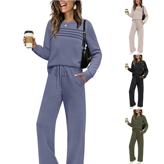 ✨Női, kerek nyakú felső és húzózsinórral ellátott nadrág szett