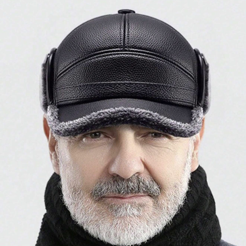 🧢🐂Új férfi téli sapka birkabőrrel lapos tetejű fülvédőkkel