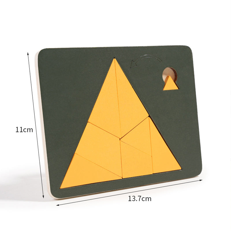 🧩Fa tangram táblás puzzle játék Montessori alakzat puzzle válogató játék Színes tangram oktatási mintás játék gyerekeknek🔺🔷