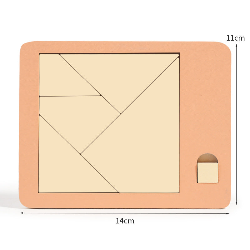 🧩Fa tangram táblás puzzle játék Montessori alakzat puzzle válogató játék Színes tangram oktatási mintás játék gyerekeknek🔺🔷