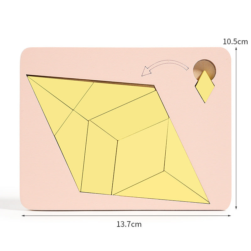 🧩Fa tangram táblás puzzle játék Montessori alakzat puzzle válogató játék Színes tangram oktatási mintás játék gyerekeknek🔺🔷