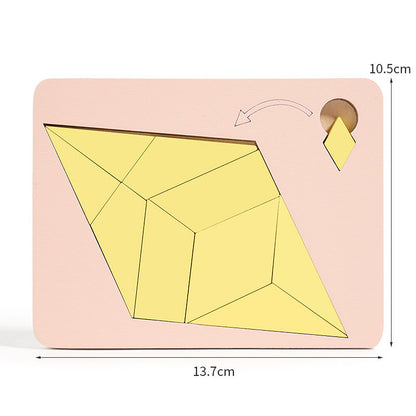 🧩Fa tangram táblás puzzle játék Montessori alakzat puzzle válogató játék Színes tangram oktatási mintás játék gyerekeknek🔺🔷