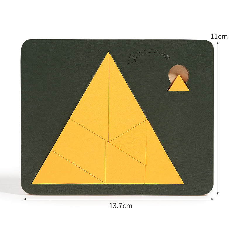 🧩Fa tangram táblás puzzle játék Montessori alakzat puzzle válogató játék Színes tangram oktatási mintás játék gyerekeknek🔺🔷