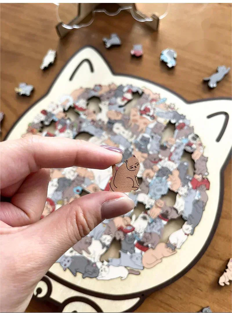 🎁Karácsonyi akció 50% kedvezmény🎅135 darabos, macska alakú fa puzzle Morandi-Color