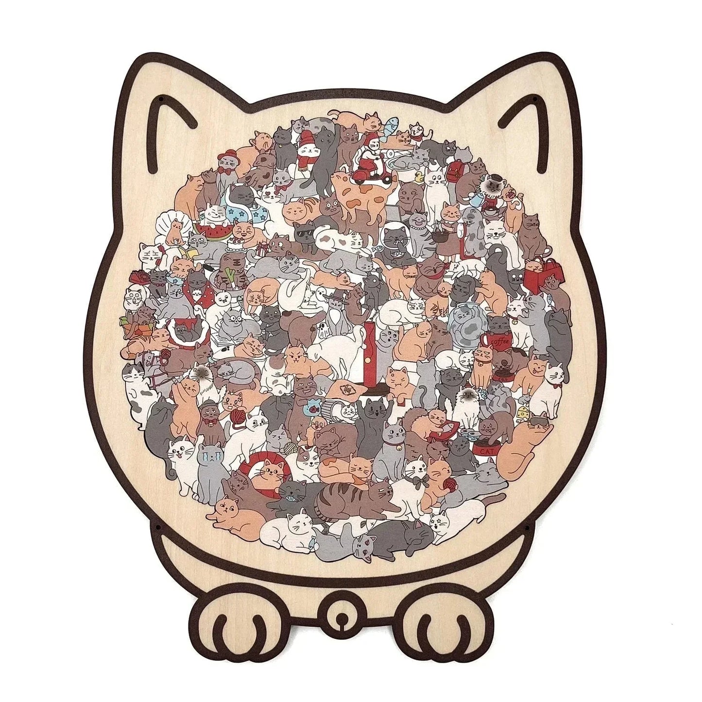 🎁Karácsonyi akció 50% kedvezmény🎅135 darabos, macska alakú fa puzzle Morandi-Color