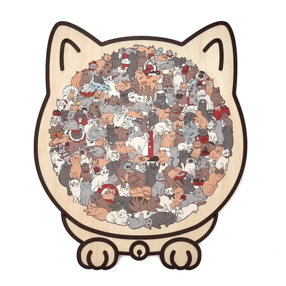 🎁Karácsonyi akció 50% kedvezmény🎅135 darabos, macska alakú fa puzzle Morandi-Color