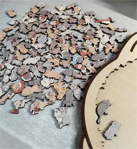 🎁Karácsonyi akció 50% kedvezmény🎅135 darabos, macska alakú fa puzzle Morandi-Color
