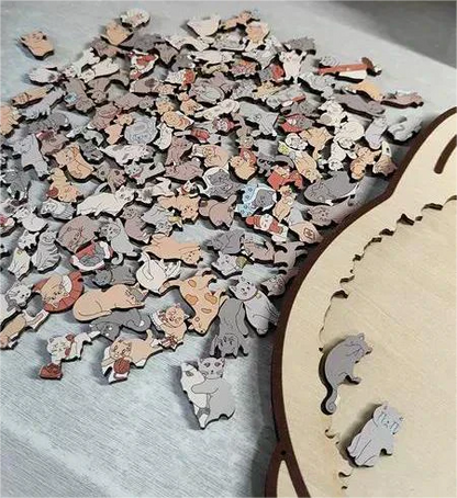 🎁Karácsonyi akció 50% kedvezmény🎅135 darabos, macska alakú fa puzzle Morandi-Color