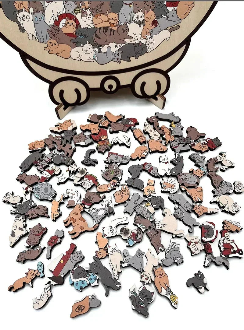🎁Karácsonyi akció 50% kedvezmény🎅135 darabos, macska alakú fa puzzle Morandi-Color