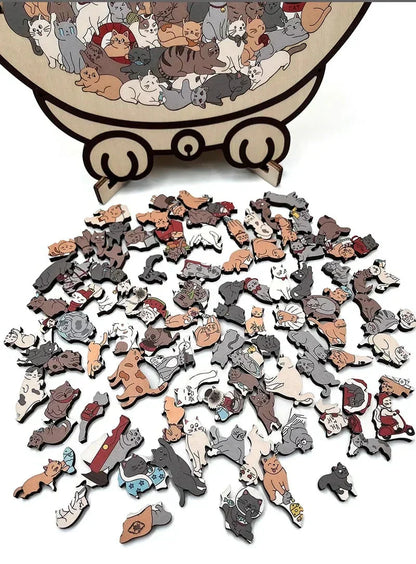 🎁Karácsonyi akció 50% kedvezmény🎅135 darabos, macska alakú fa puzzle Morandi-Color
