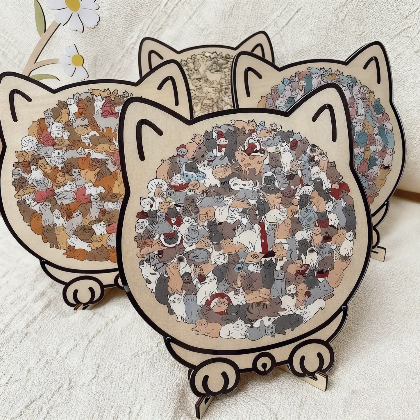 🎁Karácsonyi akció 50% kedvezmény🎅135 darabos, macska alakú fa puzzle Morandi-Color