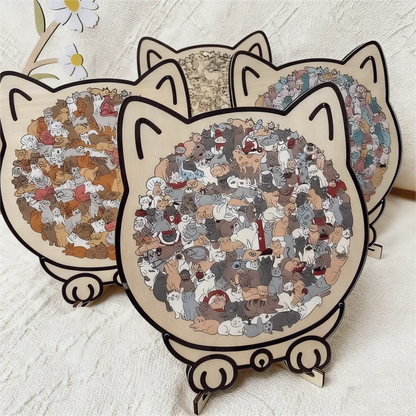 🎁Karácsonyi akció 50% kedvezmény🎅135 darabos, macska alakú fa puzzle Morandi-Color