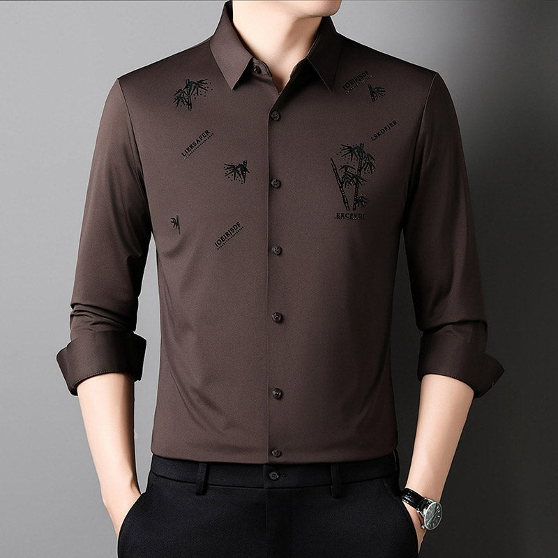【M-4XL】Férfi bambusz mintás alkalmi üzleti ing