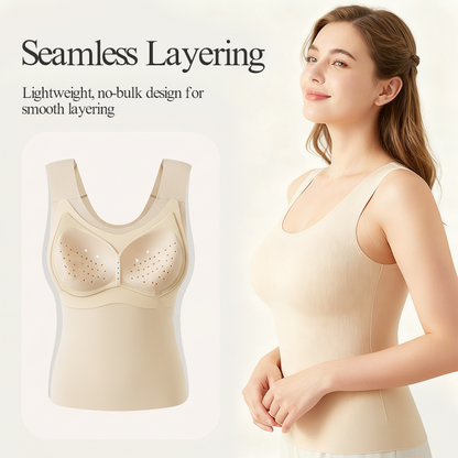 【Hármas funkció: melegítő, formázó és vállpárnás】 Téli, béléssel ellátott, melegítő melltartó póló Beépített, kivehető melltartó betétekkel és láthatatlan vállpárnákkal - Fitt formázás