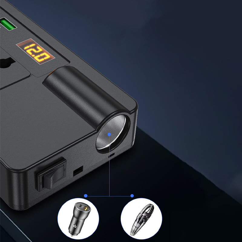 ⚡🔋Hordozható autóinverter 12 V/24 V – 220 V, digitális kijelzővel
