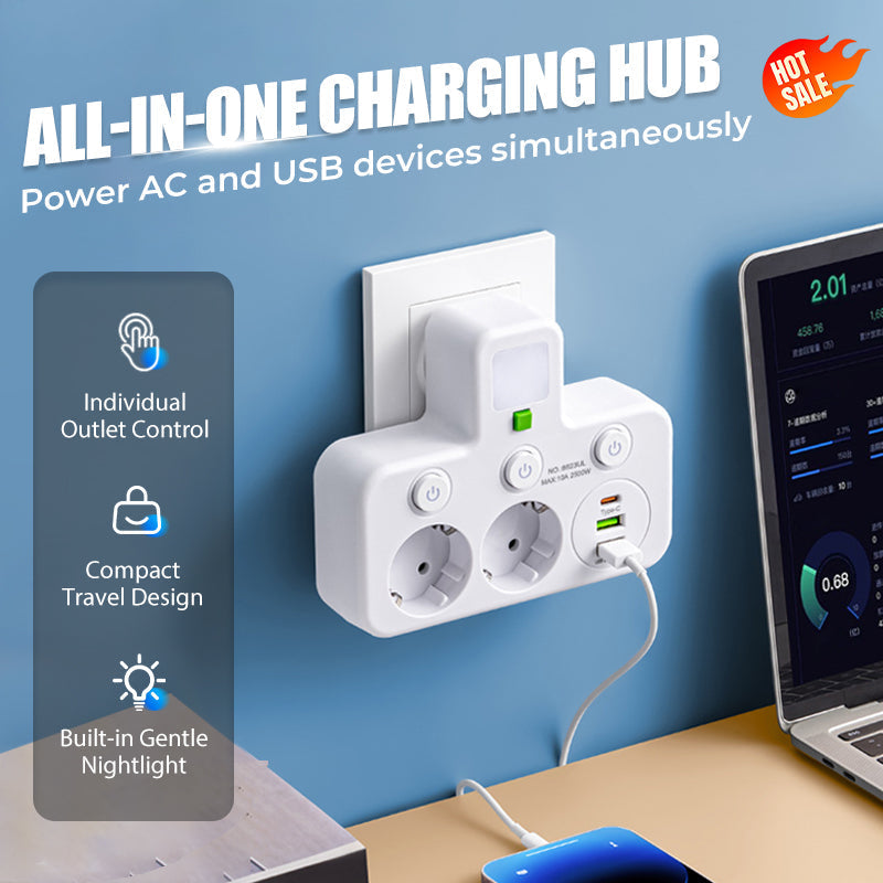 ⚡Okos tápkábeles kiegészítő USB-portokkal (EU dugó)