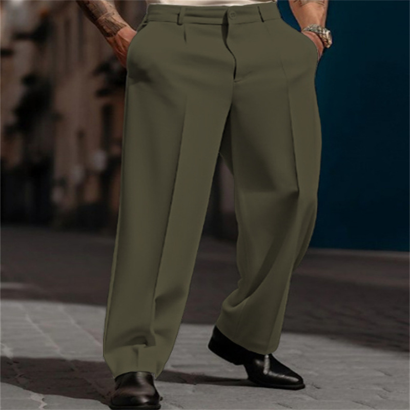 😎Férfi alkalmi, redős, széles szárú nadrág – lélegző poliészter, modern szabás és praktikus zsebek 👖✨