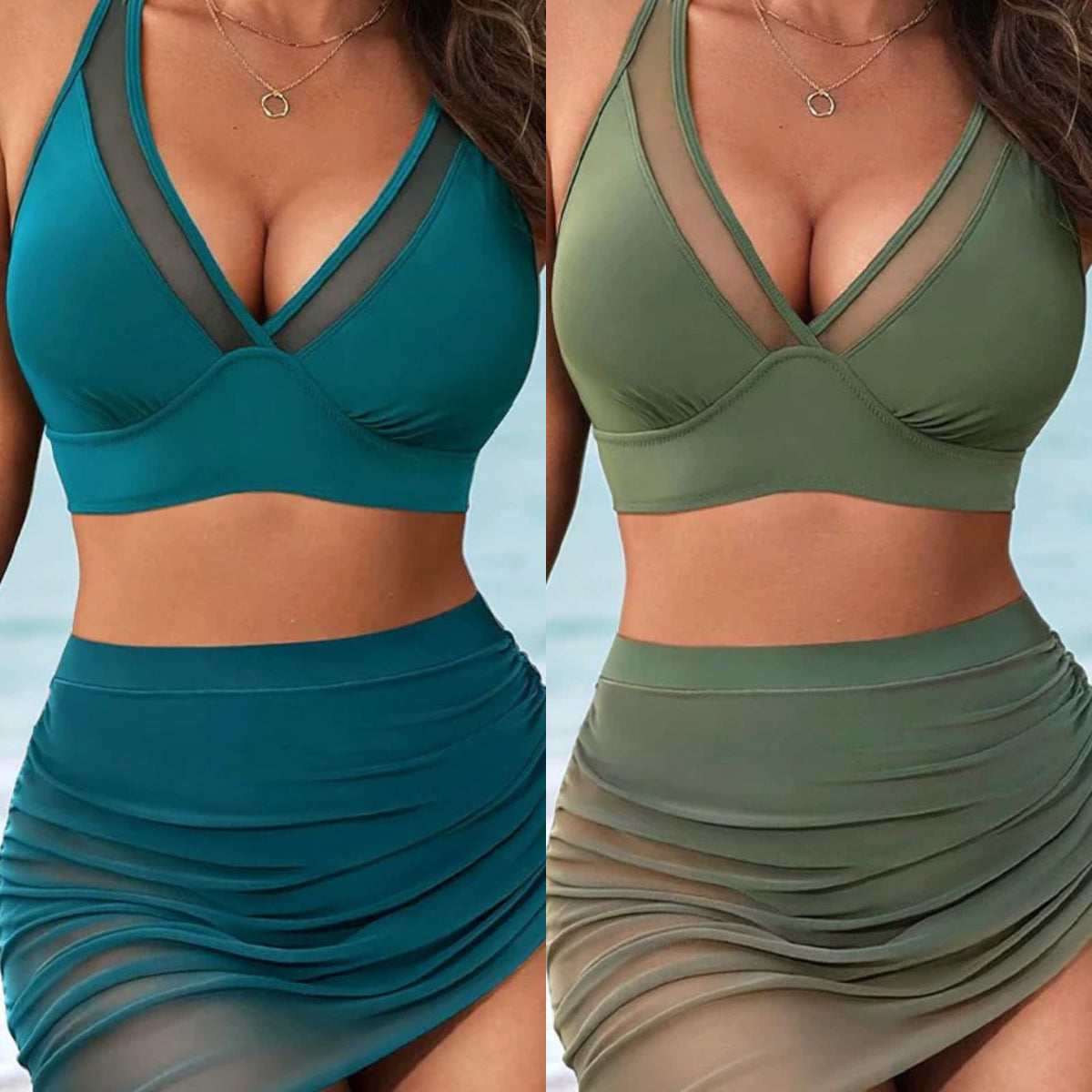 🏝️Csábító, testformáló, áttetsző hálós fürdőruha szett💖👙