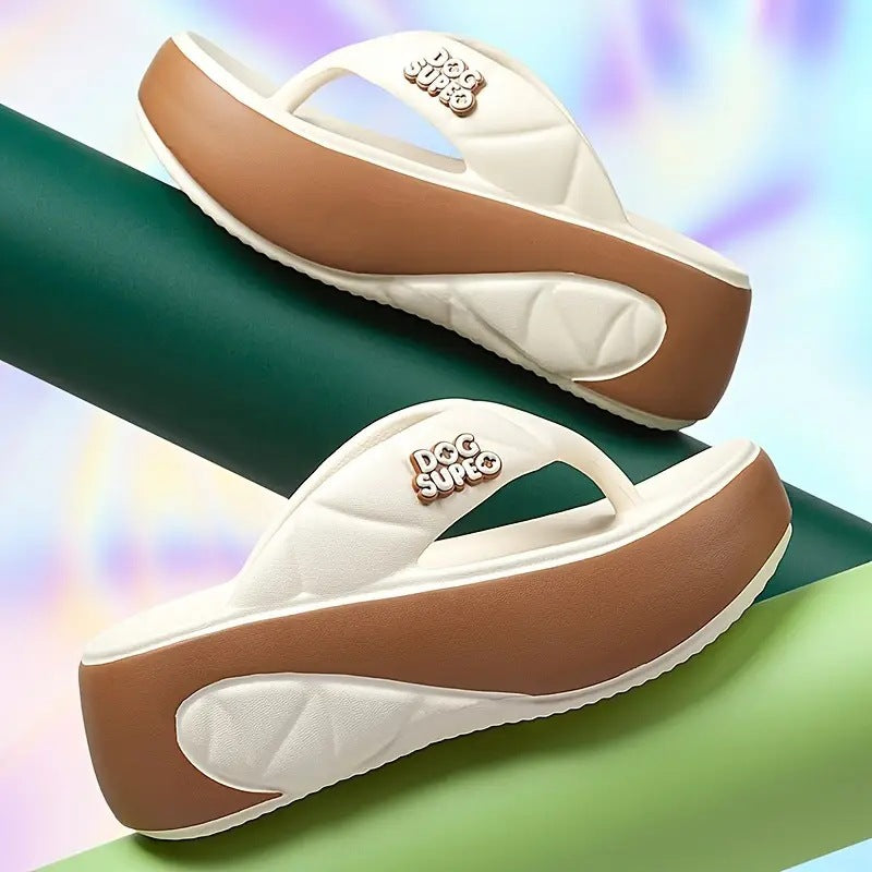 🌸 👡Női nyári színes blokkos, puha talpú, vastag sarkú papucs ☀️