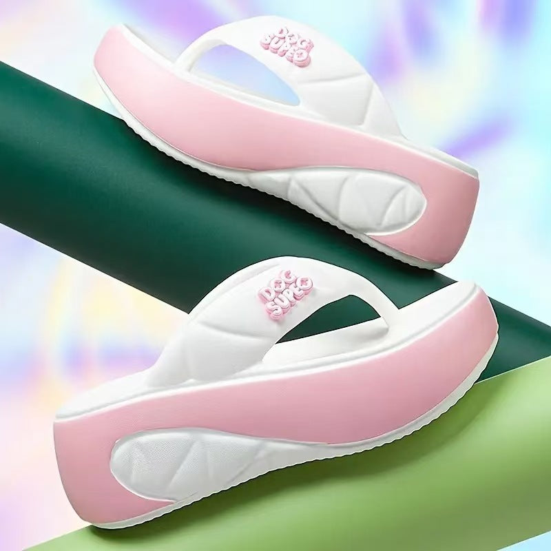🌸 👡Női nyári színes blokkos, puha talpú, vastag sarkú papucs ☀️