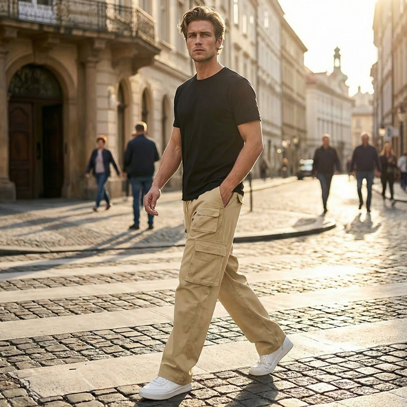 🔥 Férfi Többszsebű, Egyenes Szárú Cargo Nadrág – A Stílus és Kényelem Találkozása! 👖✨