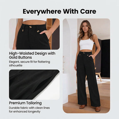 🆕🎁 Új termékek akciója: 50% kedvezmény🎉High-Waist Straight-Leg Pants with Button Detail