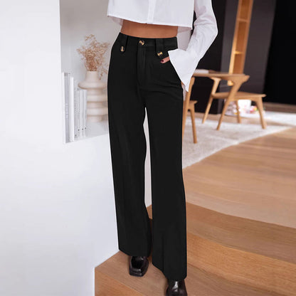 🆕🎁 Új termékek akciója: 50% kedvezmény🎉High-Waist Straight-Leg Pants with Button Detail