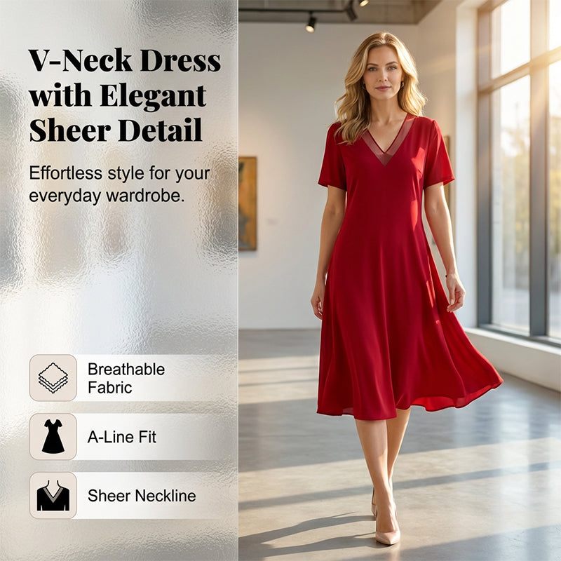 Elegáns, V-nyakú hálós ruha nőknek