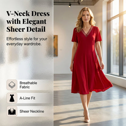 Elegáns, V-nyakú hálós ruha nőknek