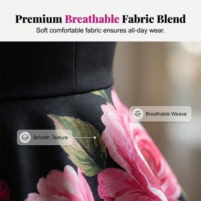 Elegáns keret nélküli midi ruha A-sziluettel és színes mintával 🌸