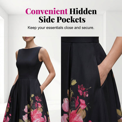 Elegáns keret nélküli midi ruha A-sziluettel és színes mintával 🌸