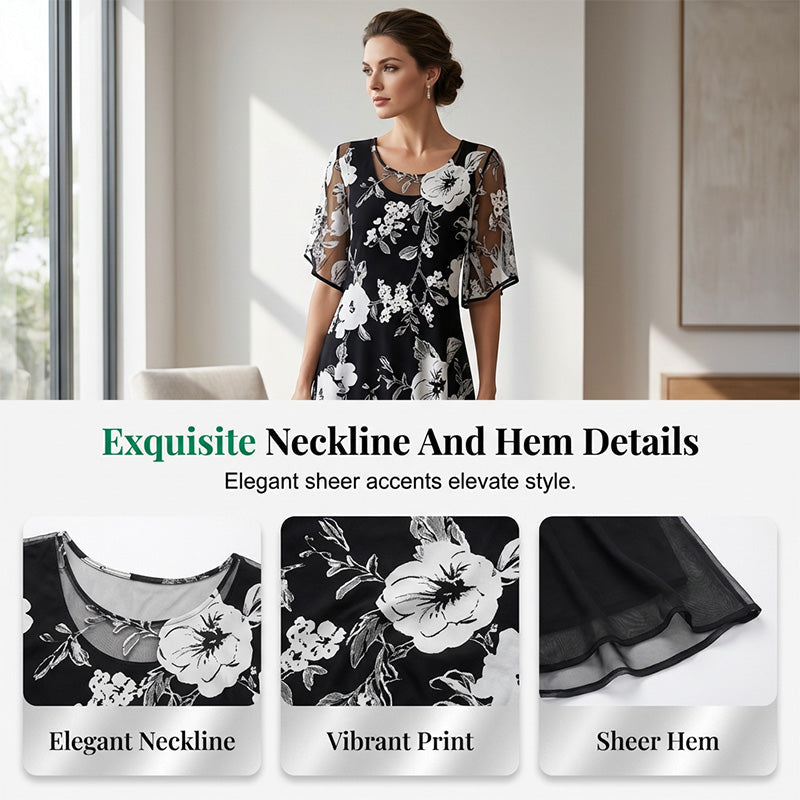 Női elegáns virágmintás sifonruha