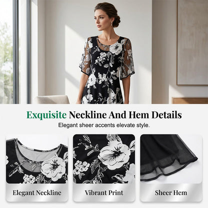 Női elegáns virágmintás sifonruha