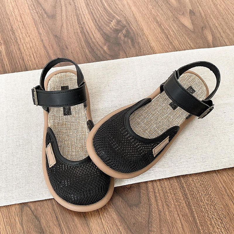 👡 Légáteresztő hálós, lapos szandál bokapánttal - Széles lábú hölgyeknek