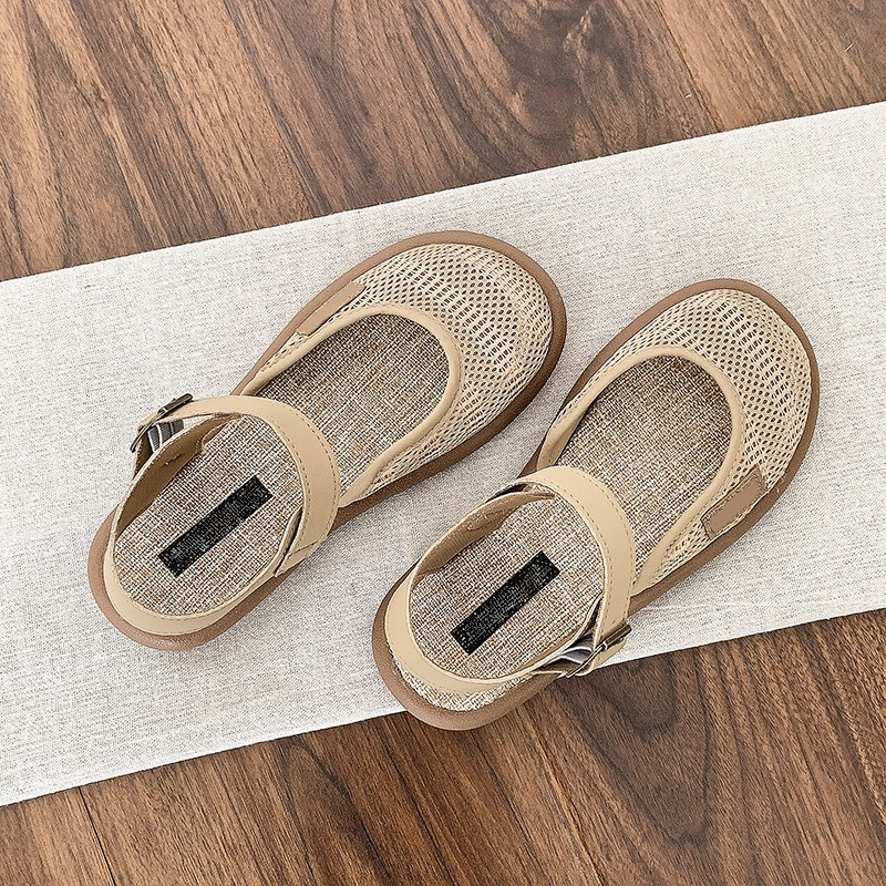 👡 Légáteresztő hálós, lapos szandál bokapánttal - Széles lábú hölgyeknek