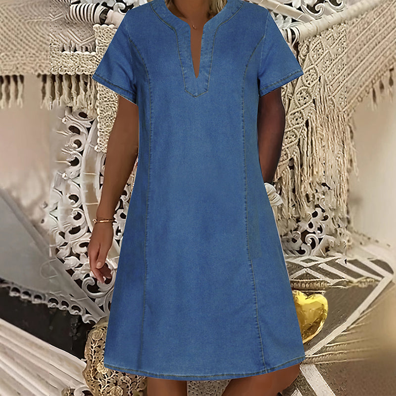 🥳NYÁRI FORRÓ AKCIÓ🥳💞50K+ ELADVA!💥30% KEDVEZMÉNY! 🔥Női rövid ujjú V-nyakú farmer ruha