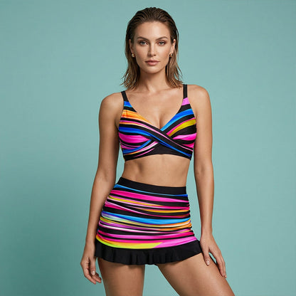 🩱 🏖️Női csíkos kétrészes fürdőruha – strand bikini szett – Utánvét