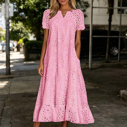 👗Elegáns női ruha V-nyakkal és rövid ujjakkal💖