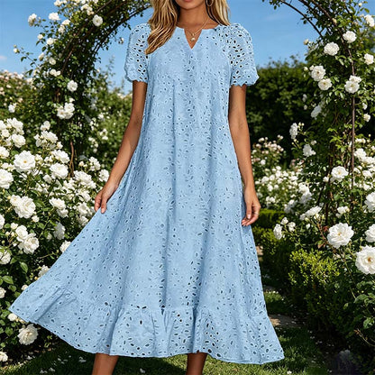 👗Elegáns női ruha V-nyakkal és rövid ujjakkal💖