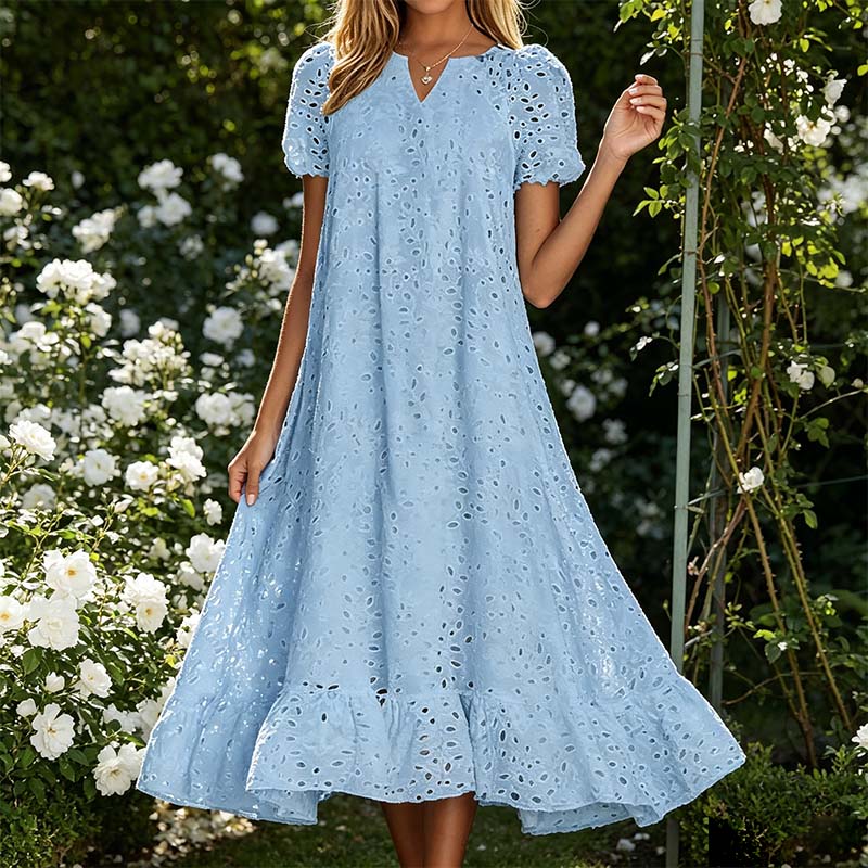 👗Elegáns női ruha V-nyakkal és rövid ujjakkal💖
