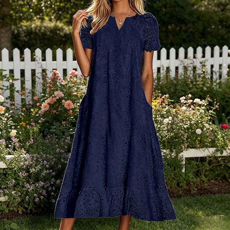 👗Elegáns női ruha V-nyakkal és rövid ujjakkal💖