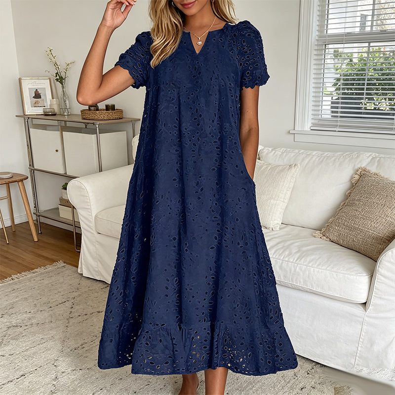 👗Elegáns női ruha V-nyakkal és rövid ujjakkal💖