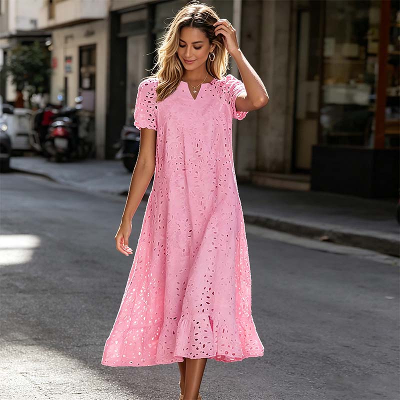 👗Elegáns női ruha V-nyakkal és rövid ujjakkal💖