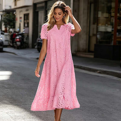 👗Elegáns női ruha V-nyakkal és rövid ujjakkal💖