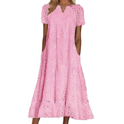 👗Elegáns női ruha V-nyakkal és rövid ujjakkal💖